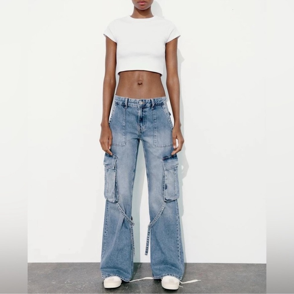 Zara Blue Flare Wide Leg Jeans